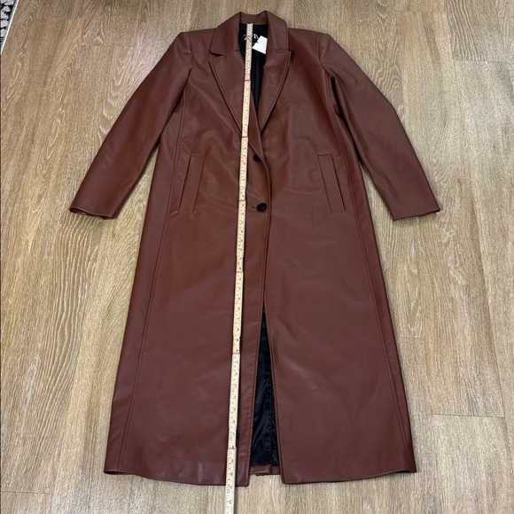 Zara Faux Leather Longline Duster Blazer Top Coat Jacket Cognac Brown Medium - Picture 8 of 11